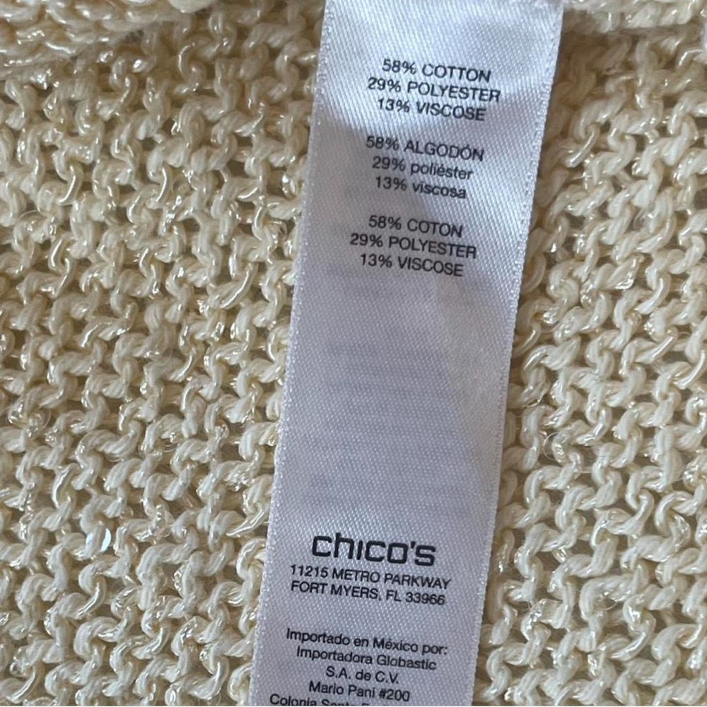 Chico’s Cream Gold Metallic Knit Sweater V Neck Cozy Size 2 - Picture 6 of 7